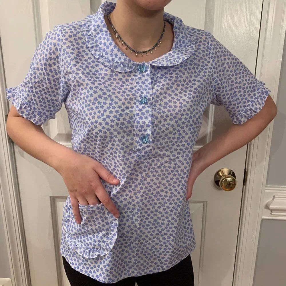 Vintage Ruffle Cottagecore Button Blouse sz M